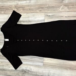 H&M Black Midi Dress with Button Detail
